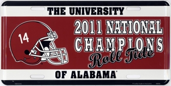 THE UNIVERSITY OF ALABAMA  2011 NATIONAL CHAMPIONS METAL LICENSE PLATE UNISEX 