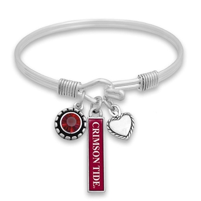 Alabama Crimson Tide Iridescent Red Silver Charm Toggle Bracelet Jewelry UA 