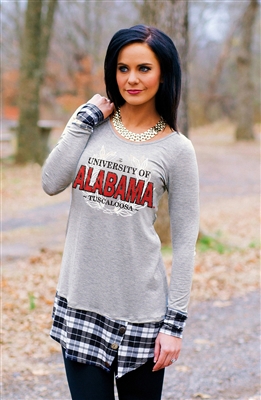 Alabama Plaid Panel Button Tunic Top